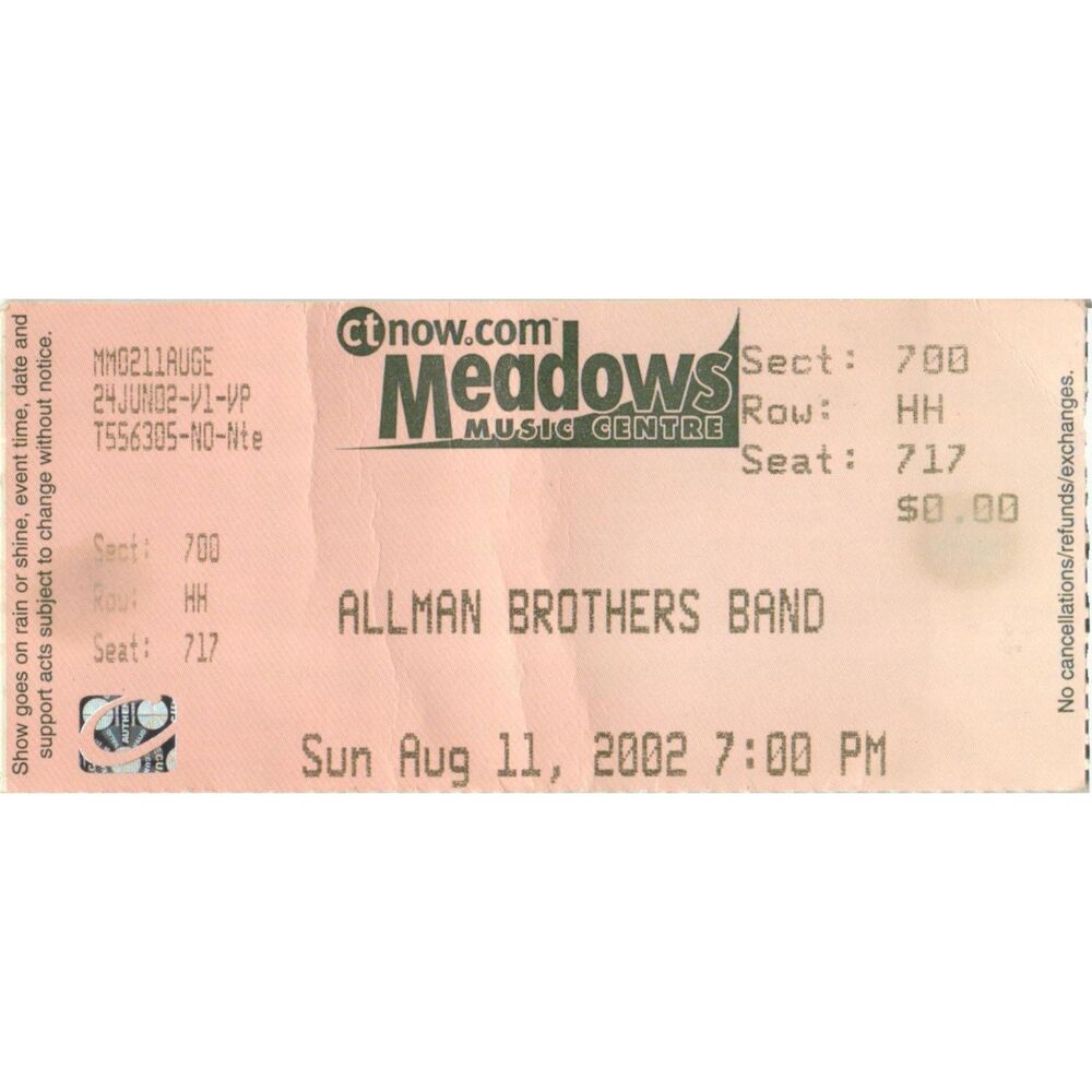 Vintage 2002 Allman Brothers Galactic Concert Ticket Stub Hartford CT